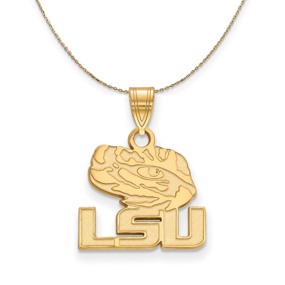 14k Yellow Gold Louisiana State Sm 'LSU' Logo Necklace, Item N21303 by The Black Bow Jewelry Co.