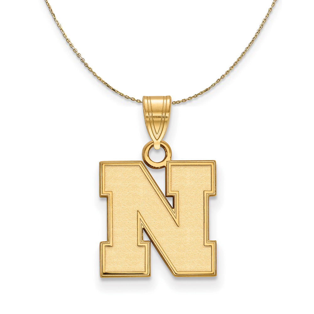 14k Yellow Gold U of Nebraska Small Initial N Necklace, Item N21312 by The Black Bow Jewelry Co.