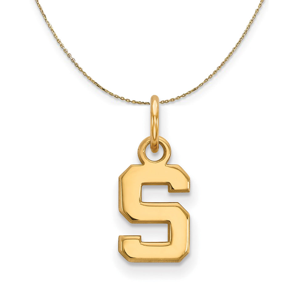 14k Yellow Gold Michigan State XS (Tiny) Initial S Necklace, Item N21328 by The Black Bow Jewelry Co.