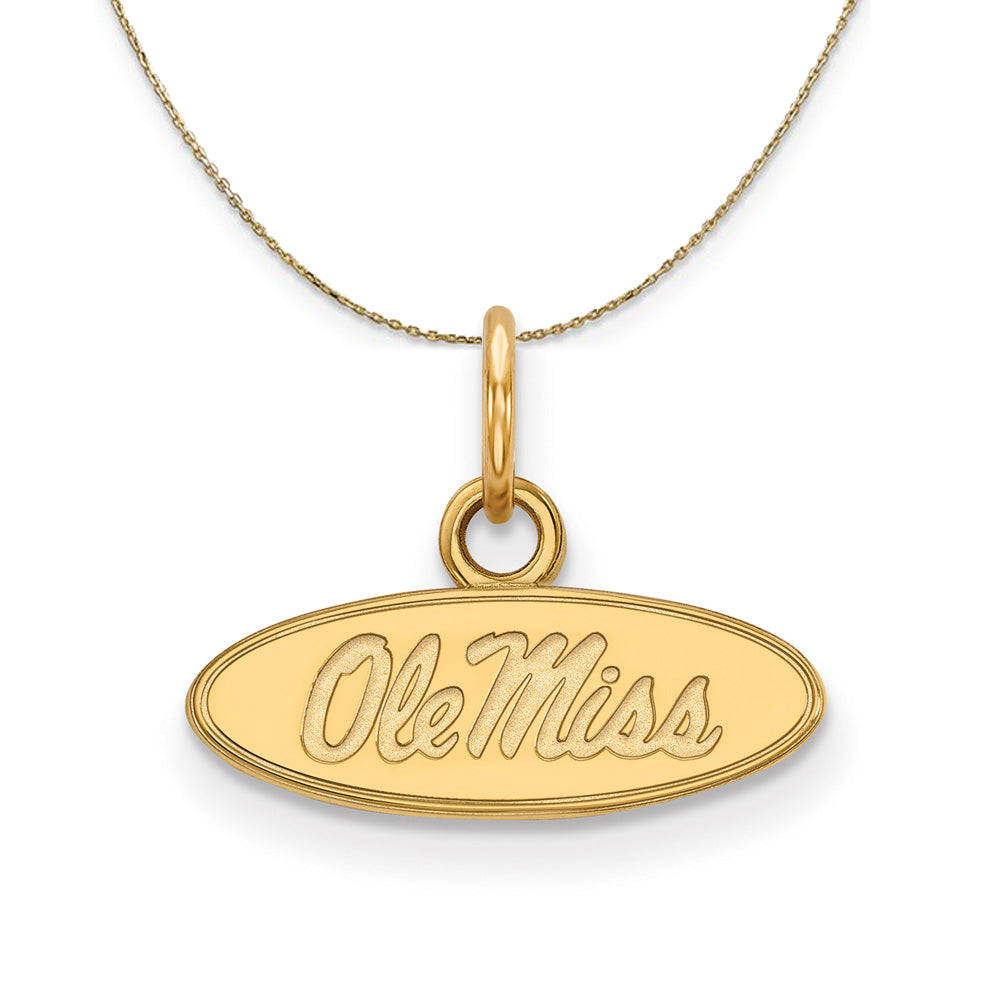 14k Yellow Gold U. of Mississippi X-Sm Oval Logo Necklace, Item N21352 by The Black Bow Jewelry Co.