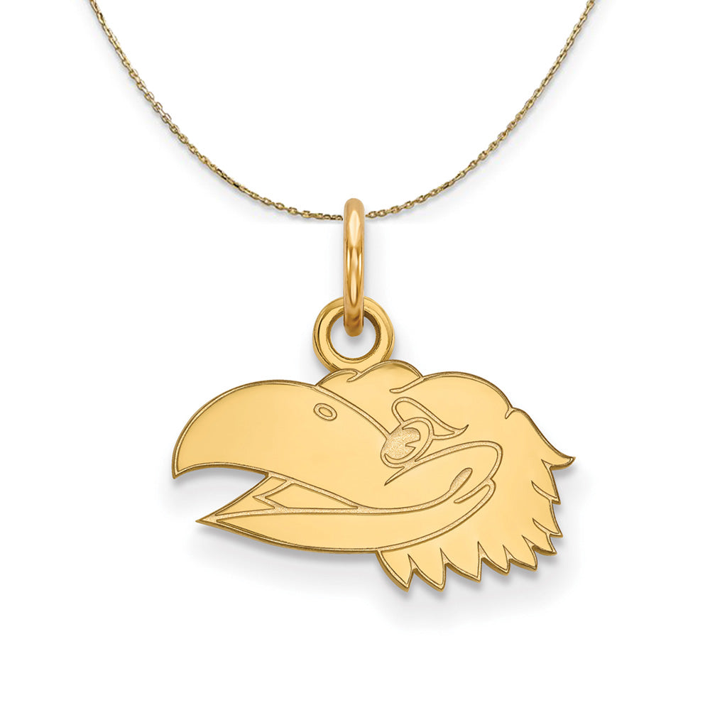 14k Yellow Gold U. of Kansas X-Small Jayhawks Necklace, Item N21378 by The Black Bow Jewelry Co.