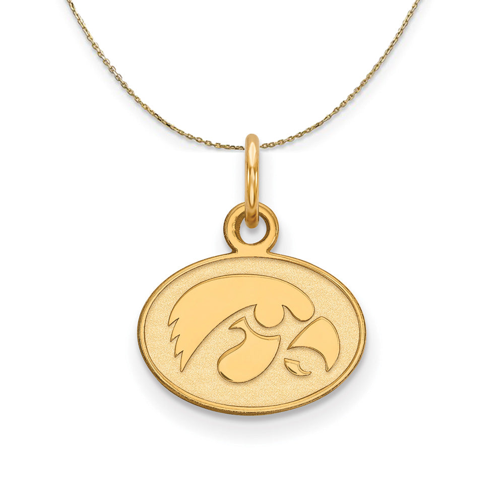 14k Yellow Gold U. of Iowa XS (Tiny) Oval Disc Necklace, Item N21389 by The Black Bow Jewelry Co.
