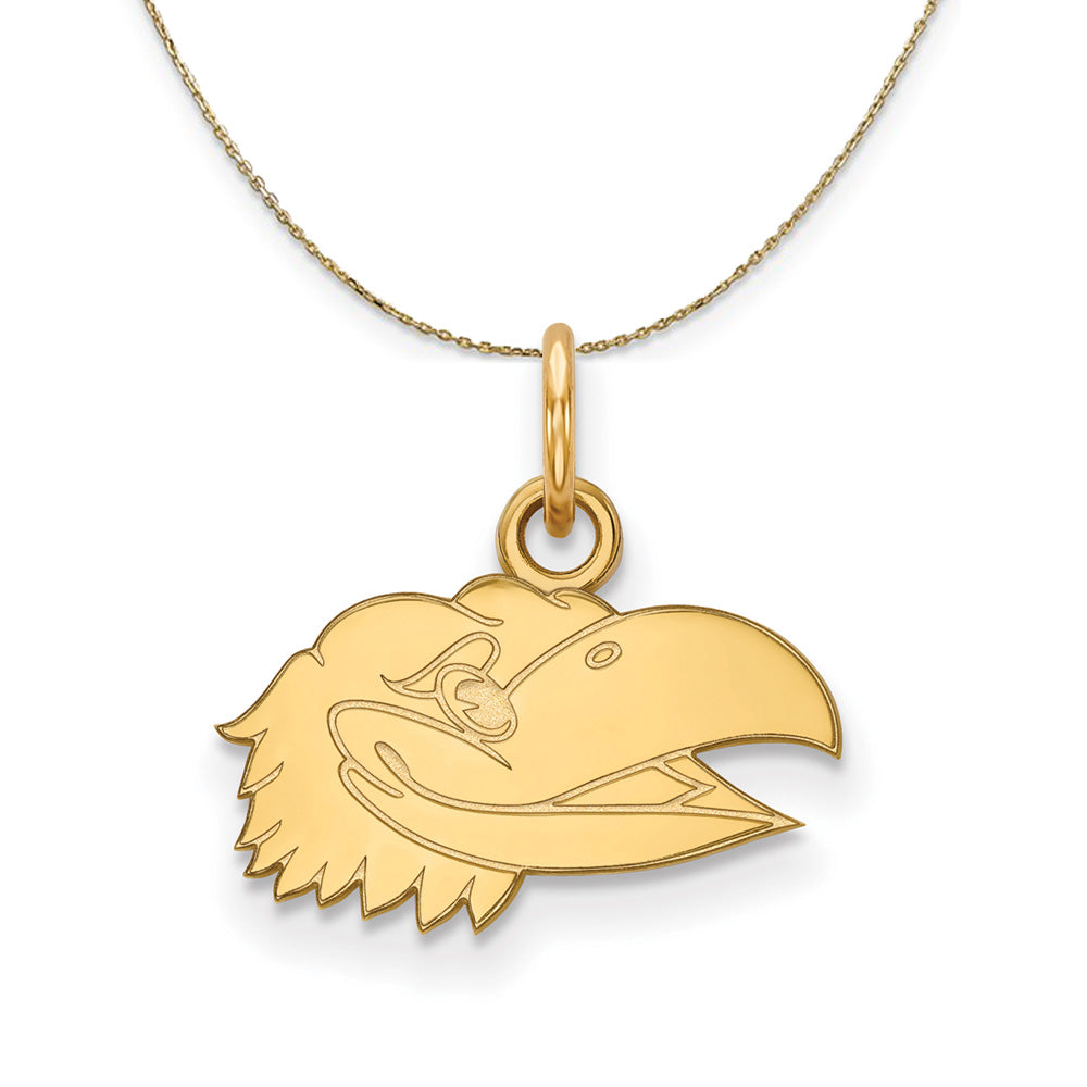14k Yellow Gold U. of Kansas X-Sm Jayhawks Necklace, Item N21397 by The Black Bow Jewelry Co.