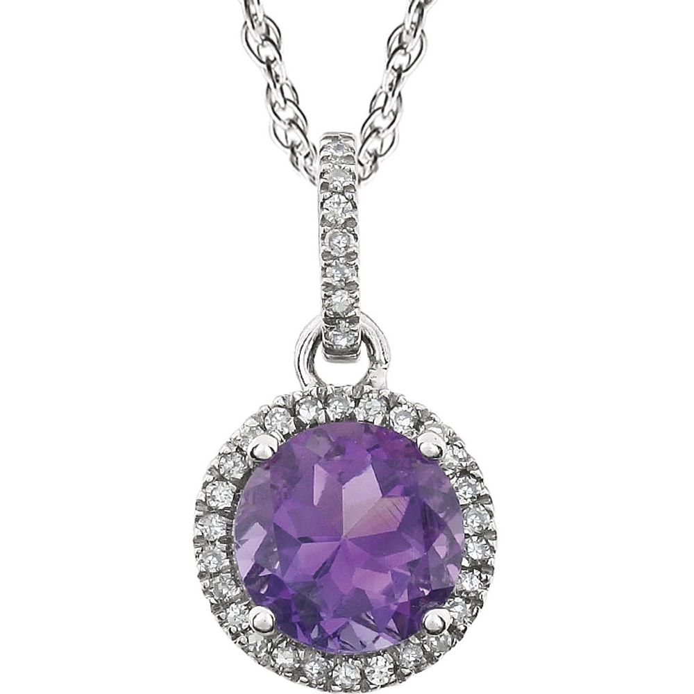 14k White Gold Gemstone &amp; 1/10 CTW Diamond Necklace, 18 Inch, Item N21416 by The Black Bow Jewelry Co.