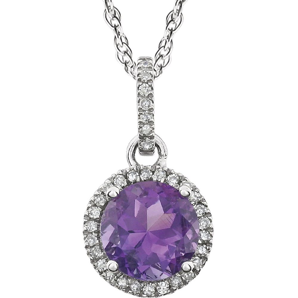 14k White Gold Amethyst &amp; 1/10 CTW Diamond Necklace, 18 Inch, Item N21416-AM by The Black Bow Jewelry Co.