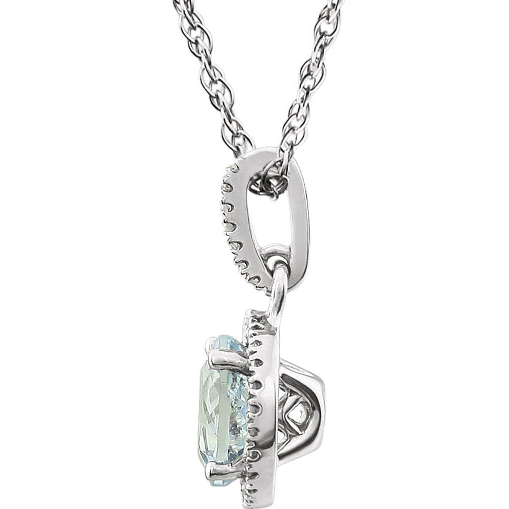 Alternate view of the 14k White Gold Aquamarine &amp; 1/10 CTW Diamond Necklace, 18 Inch by The Black Bow Jewelry Co.