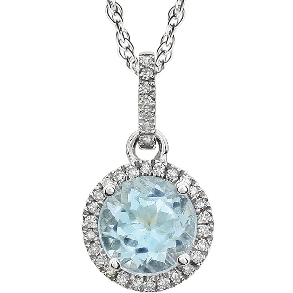 14k White Gold Sky Blue Topaz & 1/10 CTW Diamond Necklace, 18 Inch, Item N21416-BT by The Black Bow Jewelry Co.