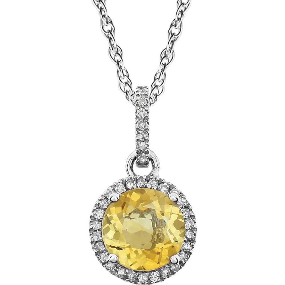 14k White Gold Citrine & 1/10 CTW Diamond Necklace, 18 Inch, Item N21416-CT by The Black Bow Jewelry Co.