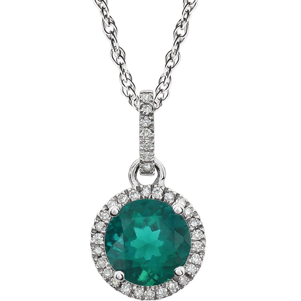 14k White Gold Lab Created Emerald &amp; 1/10 CTW Diamond Necklace, 18 In, Item N21416-EM by The Black Bow Jewelry Co.