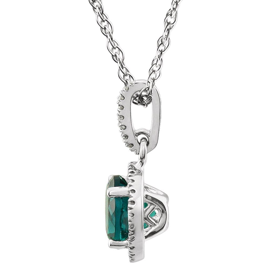 Alternate view of the 14k White Gold Lab Created Emerald &amp; 1/10 CTW Diamond Necklace, 18 In by The Black Bow Jewelry Co.