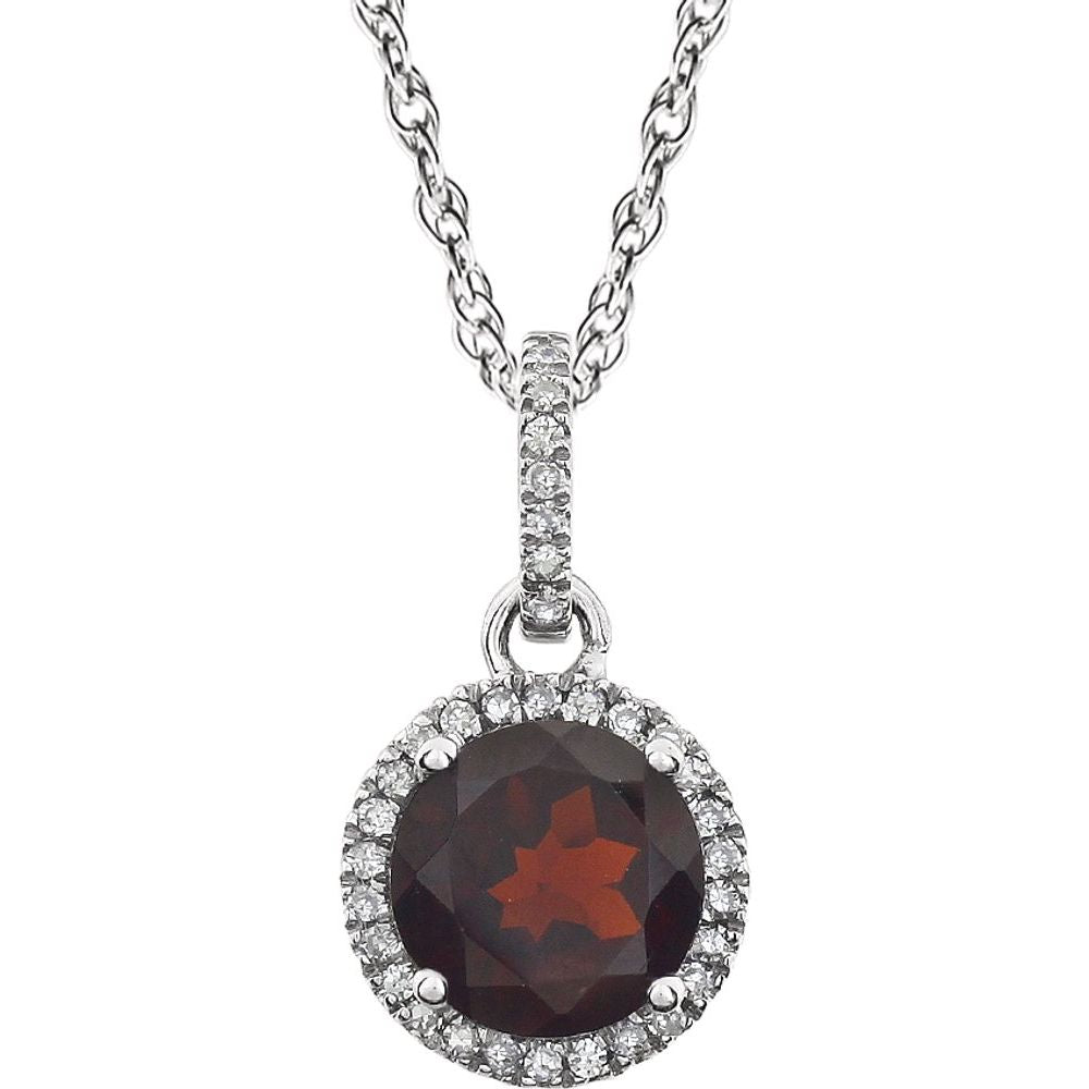 14k White Gold Mozambique Garnet &amp; 1/10 CTW Diamond Necklace, 18 Inch, Item N21416-GA by The Black Bow Jewelry Co.