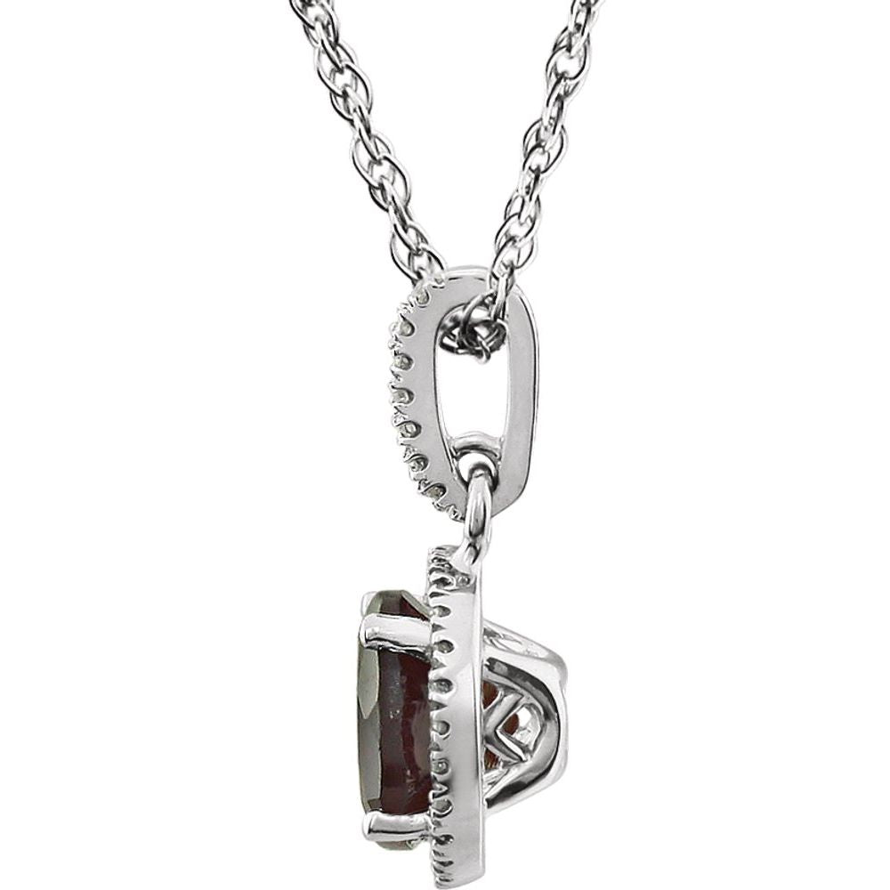 Alternate view of the 14k White Gold Mozambique Garnet &amp; 1/10 CTW Diamond Necklace, 18 Inch by The Black Bow Jewelry Co.