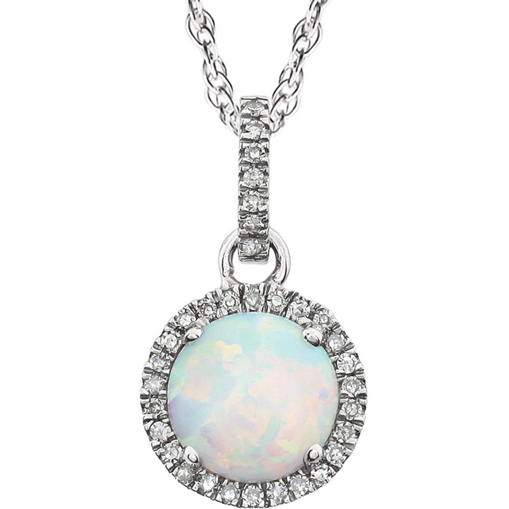 14k White Gold Lab Created Opal &amp; 1/10 CTW Diamond Necklace, 18 Inch, Item N21416-OP by The Black Bow Jewelry Co.