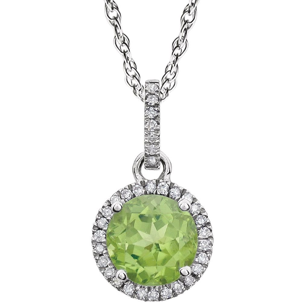 14k White Gold Peridot &amp; 1/10 CTW Diamond Necklace, 18 Inch, Item N21416-PE by The Black Bow Jewelry Co.