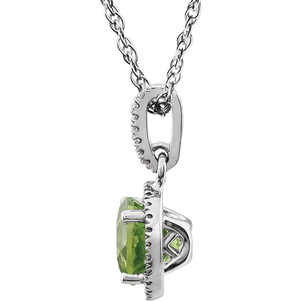 Alternate view of the 14k White Gold Peridot &amp; 1/10 CTW Diamond Necklace, 18 Inch by The Black Bow Jewelry Co.