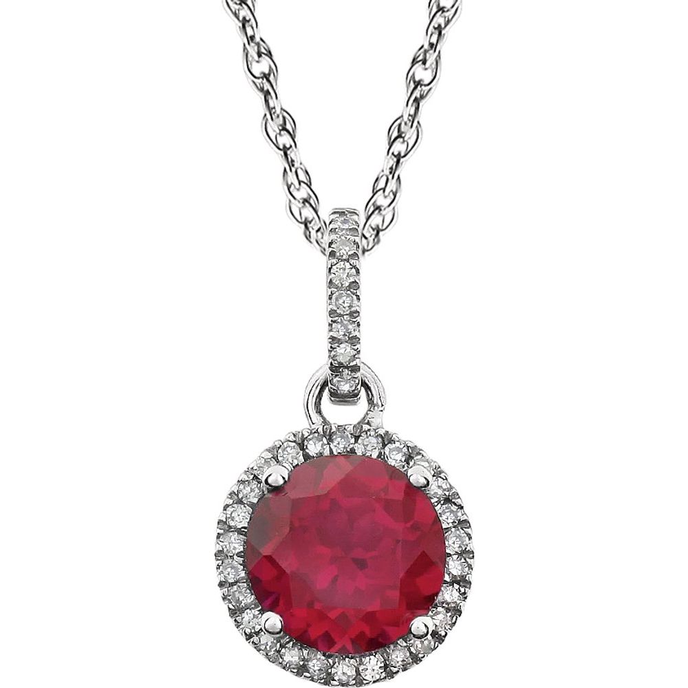 14k White Gold Lab Created Ruby &amp; 1/10 CTW Diamond Necklace, 18 Inch, Item N21416-RU by The Black Bow Jewelry Co.