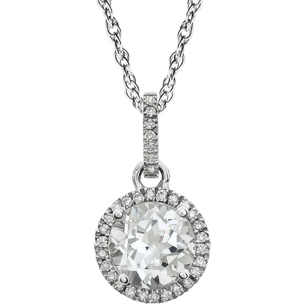 14k White Gold Lab Cr. White Sapphire &amp; 1/10ctw Diamond Necklace 18 In, Item N21416-WS by The Black Bow Jewelry Co.