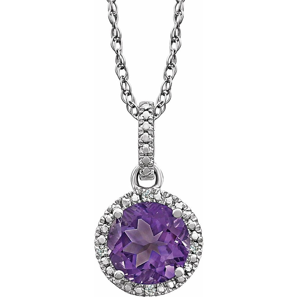 Rh Sterling Silver, Amethyst & .01 CTW Diamond Round Necklace, 18 Inch, Item N21422-AM by The Black Bow Jewelry Co.