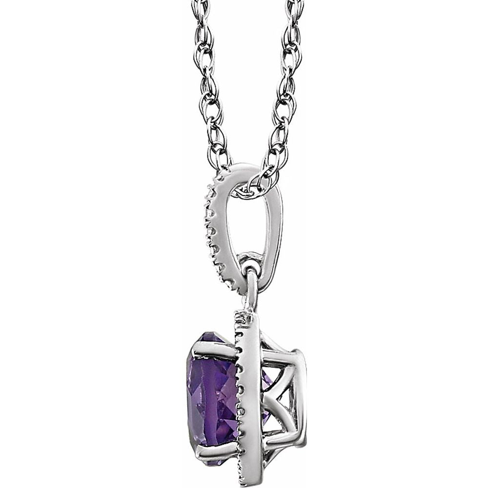 Alternate view of the Rh Sterling Silver, Amethyst &amp; .01 CTW Diamond Round Necklace, 18 Inch by The Black Bow Jewelry Co.