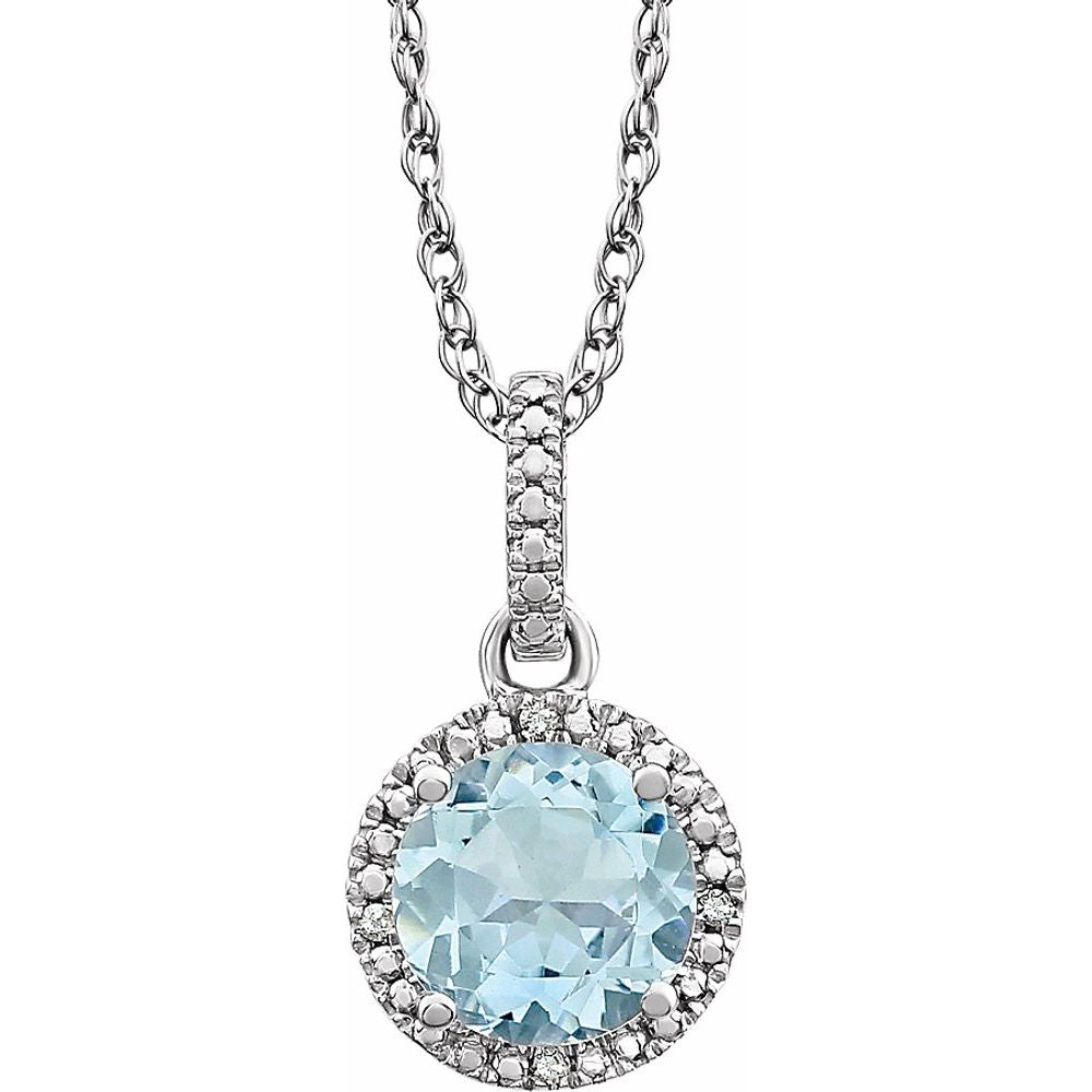 Alternate view of the Rh Sterling Silver, Gemstone & .01 CTW Diamond Round Necklace, 18 Inch by The Black Bow Jewelry Co.