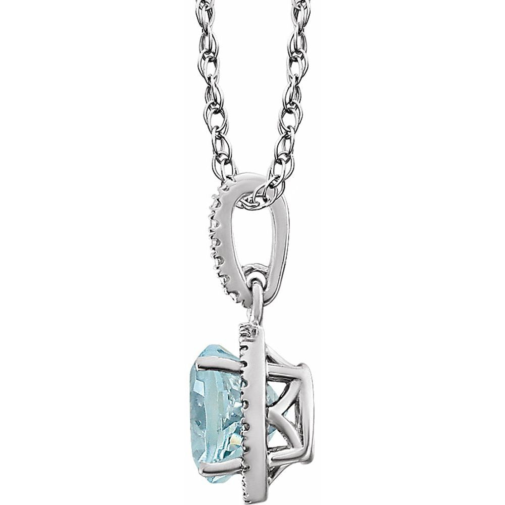 Alternate view of the Rh Sterling Silver, Aquamarine &amp; .01 CTW Diamond Round Necklace, 18 In by The Black Bow Jewelry Co.