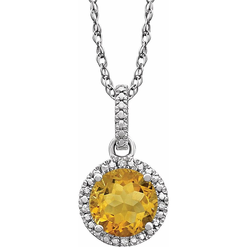 Rh Sterling Silver, Citrine & .01 CTW Diamond Round Necklace, 18 Inch, Item N21422-CT by The Black Bow Jewelry Co.