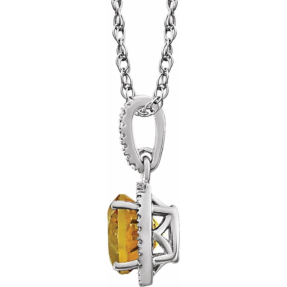 Alternate view of the Rh Sterling Silver, Citrine &amp; .01 CTW Diamond Round Necklace, 18 Inch by The Black Bow Jewelry Co.