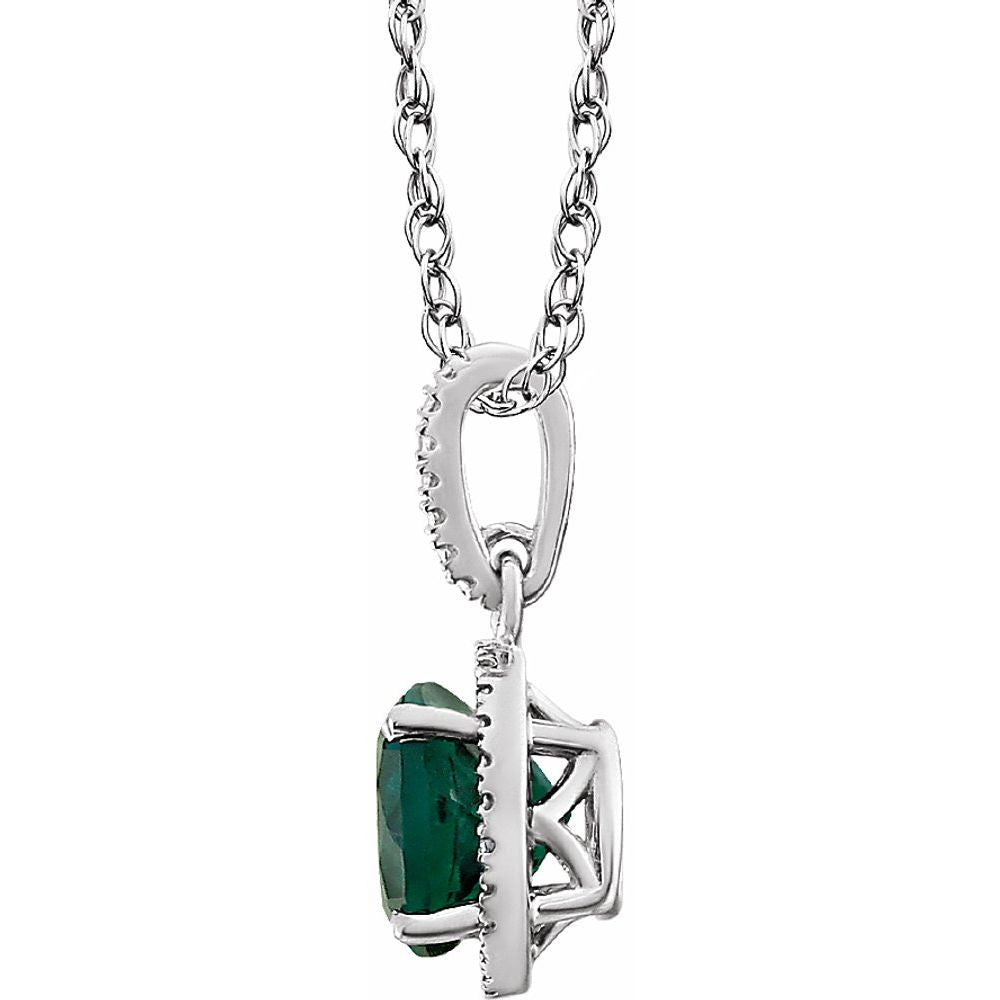 Alternate view of the Rh Sterling Silver, Lab Created Emerald, .01CTW Diamond Necklace, 18in by The Black Bow Jewelry Co.