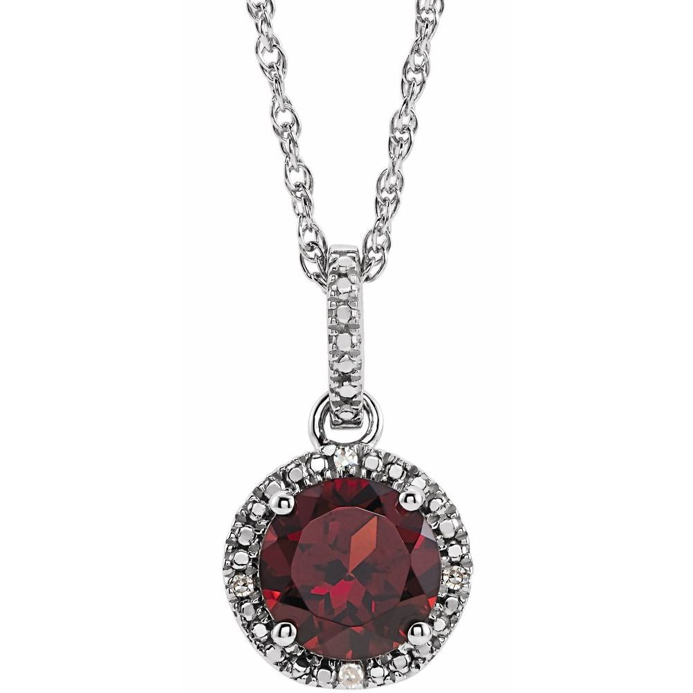 Rh Sterling Silver, Garnet &amp; .01 CTW Diamond Round Necklace, 18 Inch, Item N21422-GA by The Black Bow Jewelry Co.