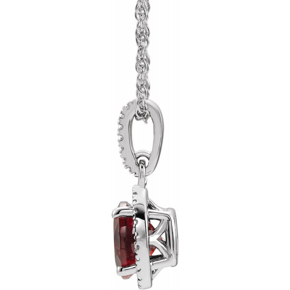 Alternate view of the Rh Sterling Silver, Garnet &amp; .01 CTW Diamond Round Necklace, 18 Inch by The Black Bow Jewelry Co.