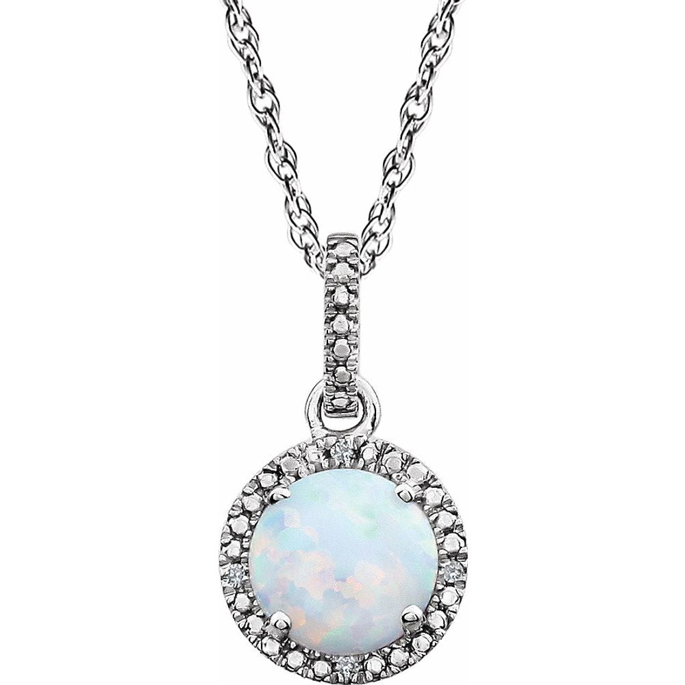 Rh Sterling Silver, Lab Created Opal &amp; .01 CTW Diamond Necklace, 18 In, Item N21422-OP by The Black Bow Jewelry Co.