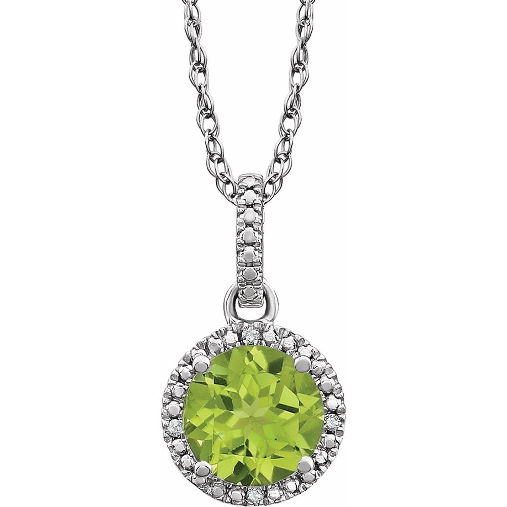 Rh Sterling Silver, Peridot &amp; .01 CTW Diamond Round Necklace, 18 Inch, Item N21422-PE by The Black Bow Jewelry Co.