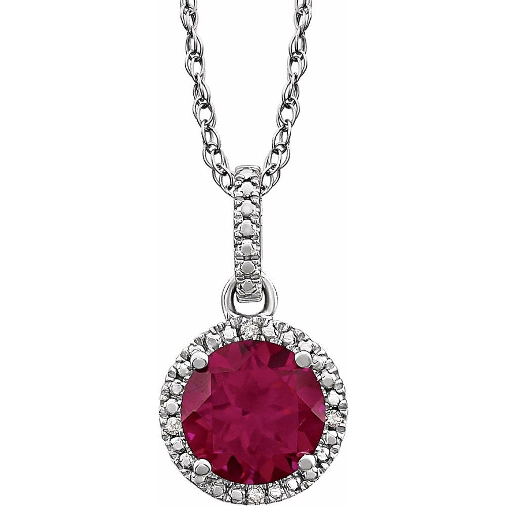 Rh Sterling Silver, Lab Created Ruby,.01 CTW Diamond Necklace, 18 Inch, Item N21422-RU by The Black Bow Jewelry Co.