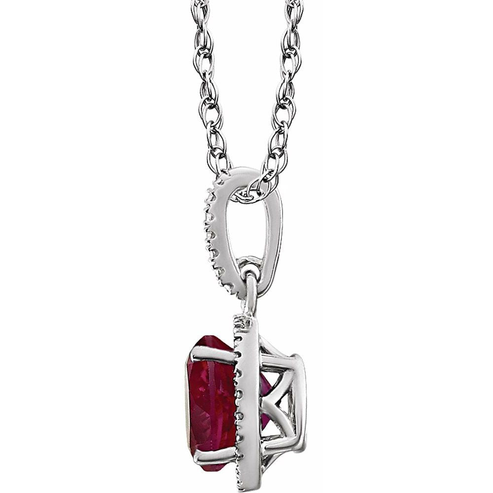 Alternate view of the Rh Sterling Silver, Lab Created Ruby,.01 CTW Diamond Necklace, 18 Inch by The Black Bow Jewelry Co.