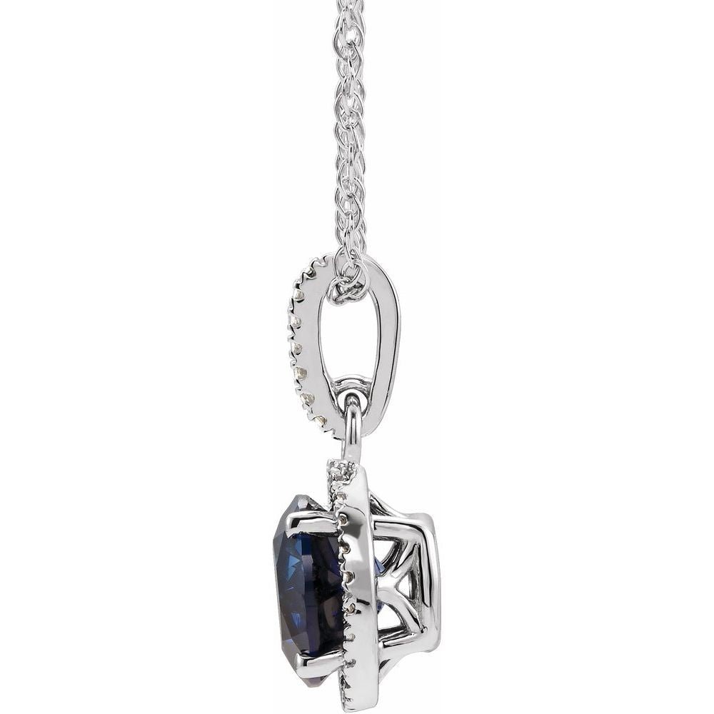 Alternate view of the Rh Sterling Silver, Created Blue Sapphire &amp; Diamond Necklace, 18 Inch by The Black Bow Jewelry Co.