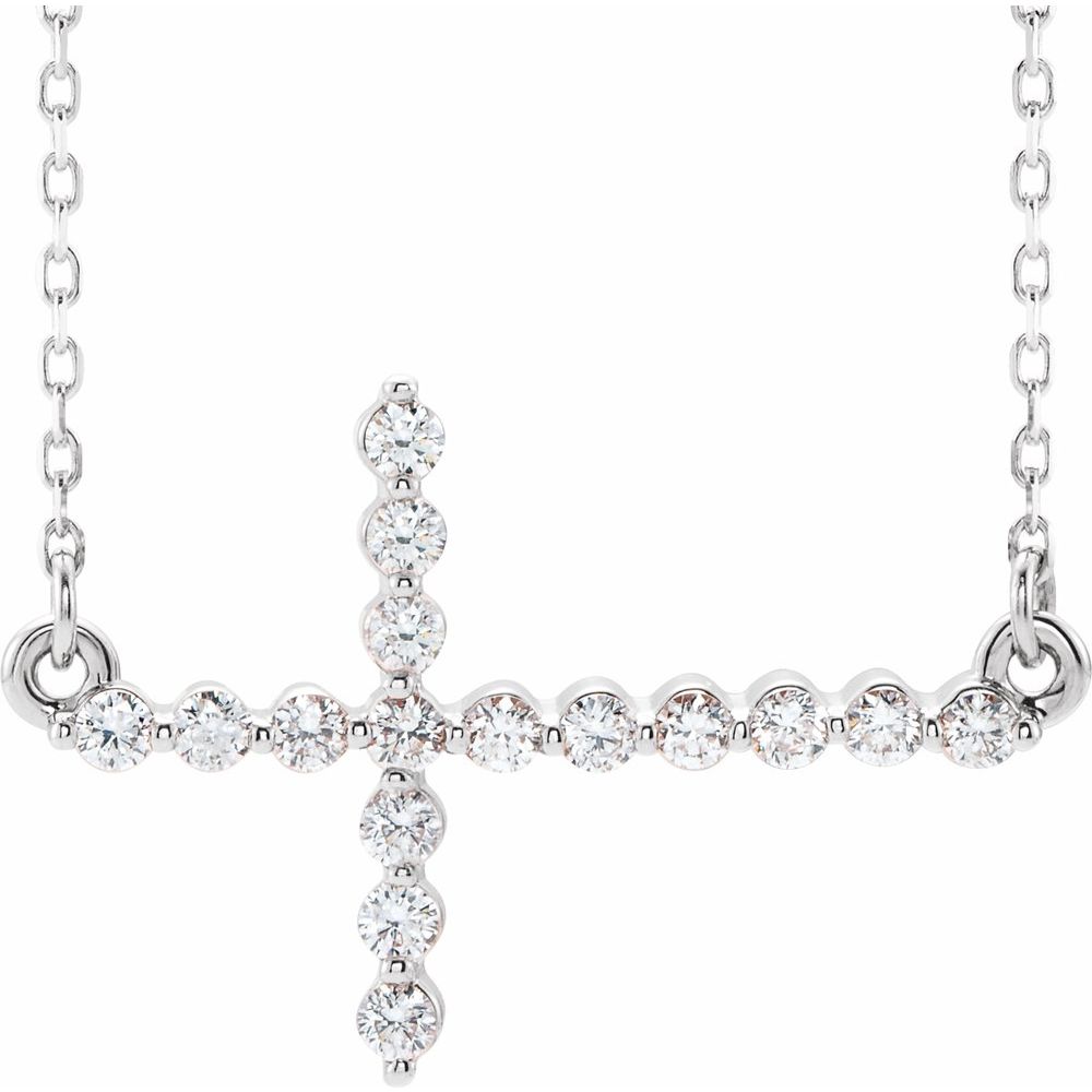 14k Gold & 1/3 Ctw Diamond Sideways Cross Necklace, 16-18 Inch