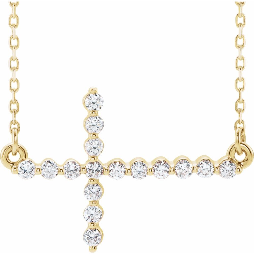 14K Yellow Gold Sideways Curved Diamond Cross Necklace | Shop 14k Yellow  Gold Faith Necklaces | Gabriel & Co