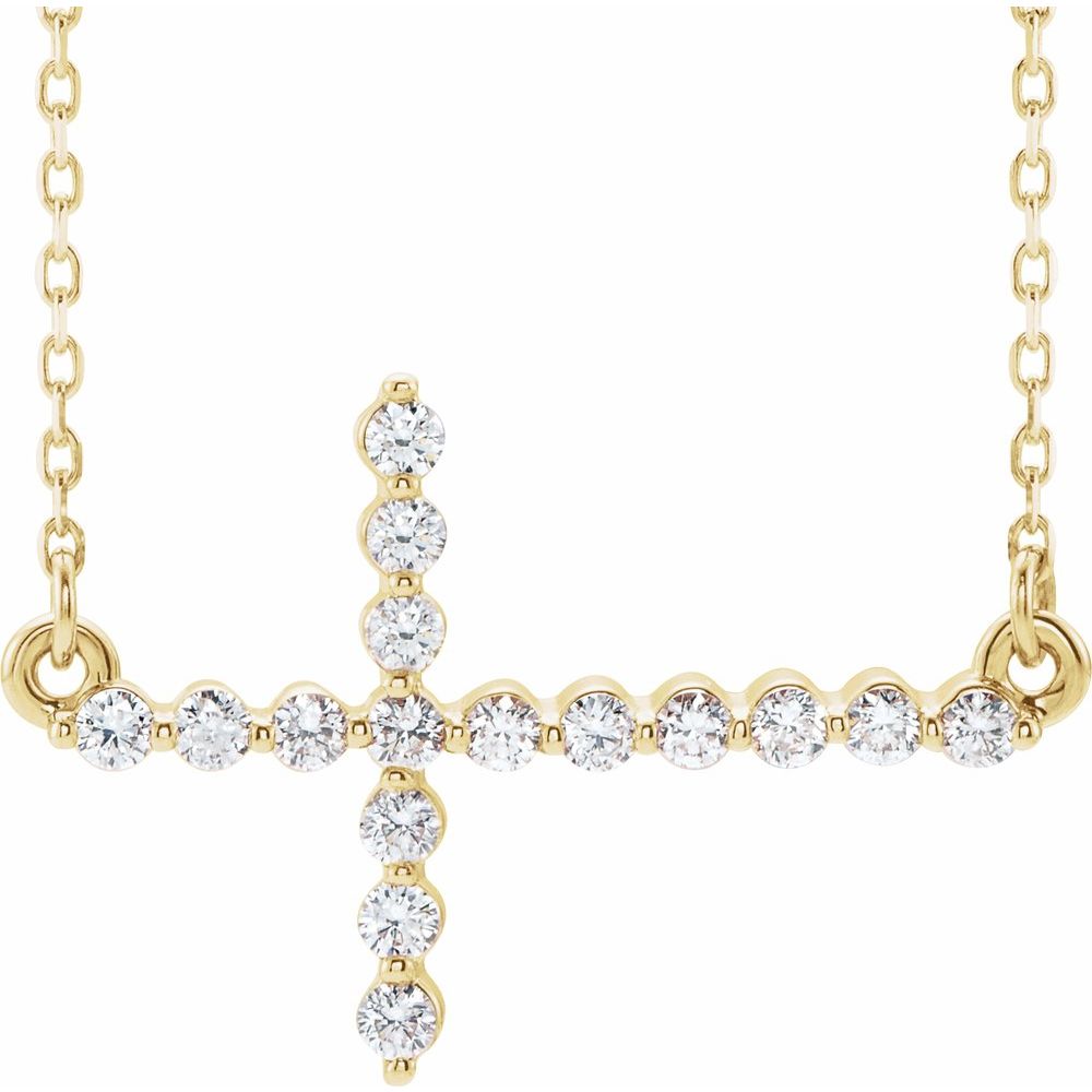 Alternate view of the 14k Gold & 1/3 Ctw Diamond Sideways Cross Necklace, 16-18 Inch by The Black Bow Jewelry Co.