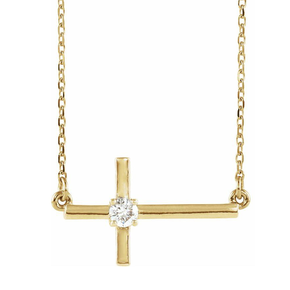 14K Yellow Gold & Diamond Sideways Cross Necklace, 16-18 Inch, Item N21425 by The Black Bow Jewelry Co.