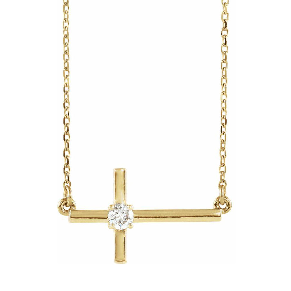 14K Yellow Gold & .06 Ct Diamond Sideways Cross Necklace, 16-18 Inch, Item N21425-SM by The Black Bow Jewelry Co.