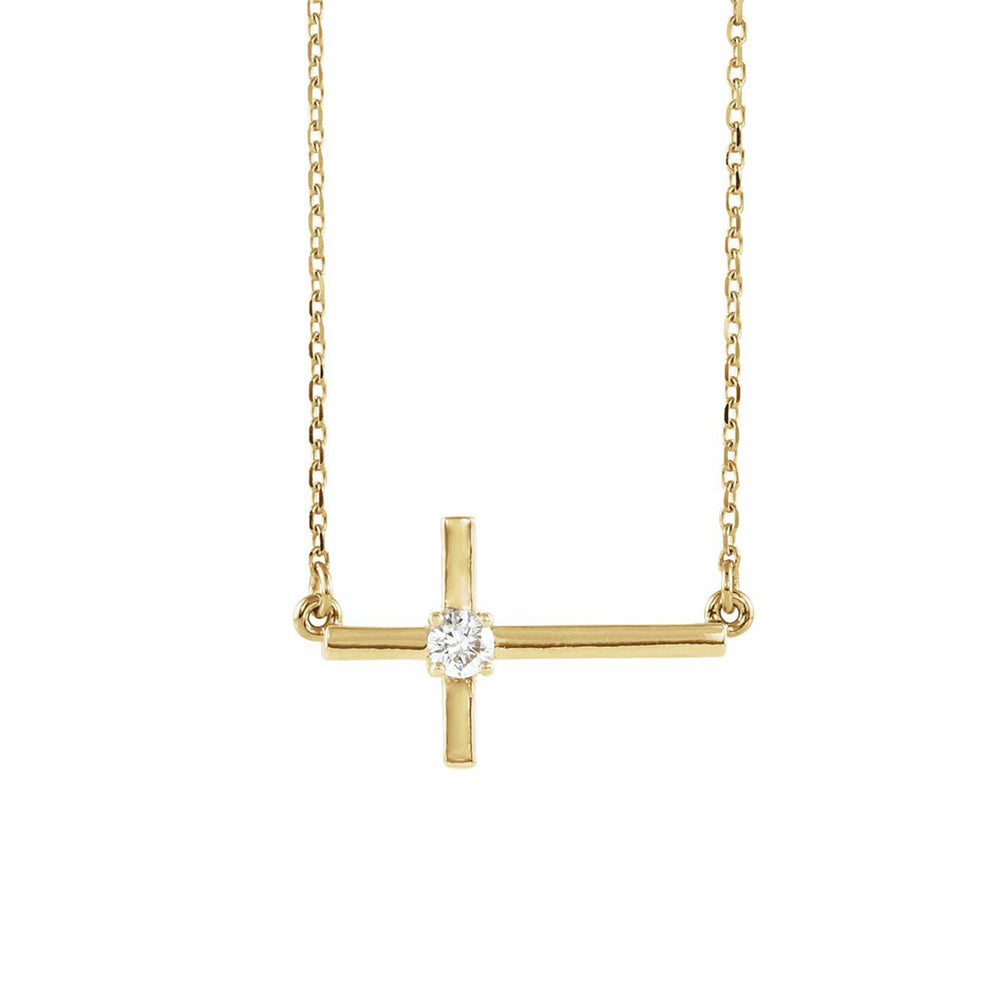 14K Yellow Gold & .03 Ct Diamond Sideways Cross Necklace, 16-18 Inch, Item N21425-XS by The Black Bow Jewelry Co.
