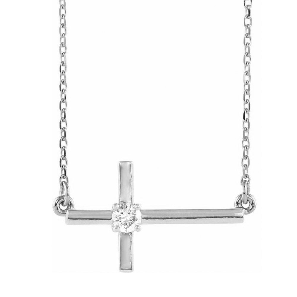 14K White Gold & 1/10 Ct Diamond Sideways Cross Necklace, 16-18 Inch, Item N21426-MD by The Black Bow Jewelry Co.
