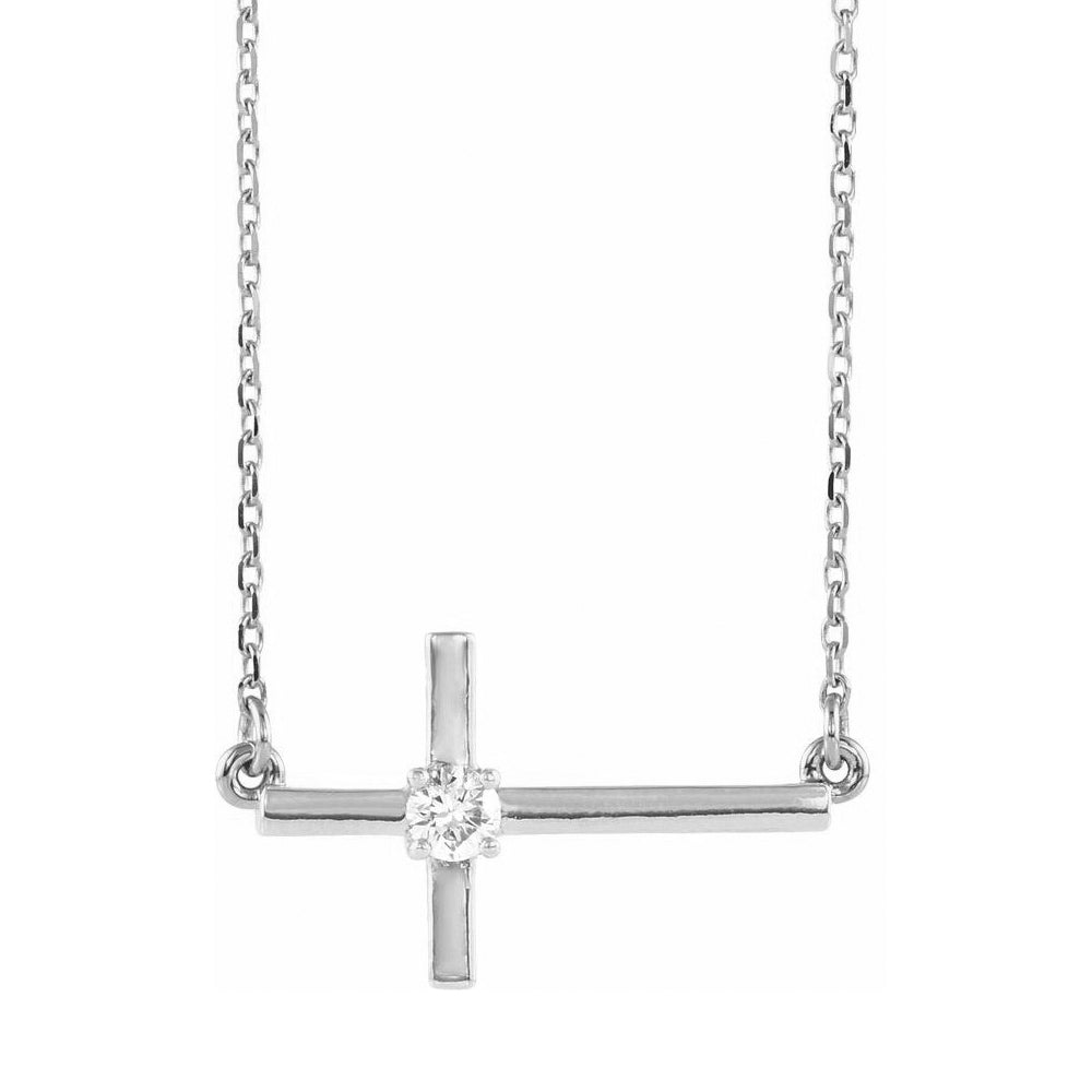 14K White Gold & .06 Ct Diamond Sideways Cross Necklace, 16-18 Inch, Item N21426-SM by The Black Bow Jewelry Co.