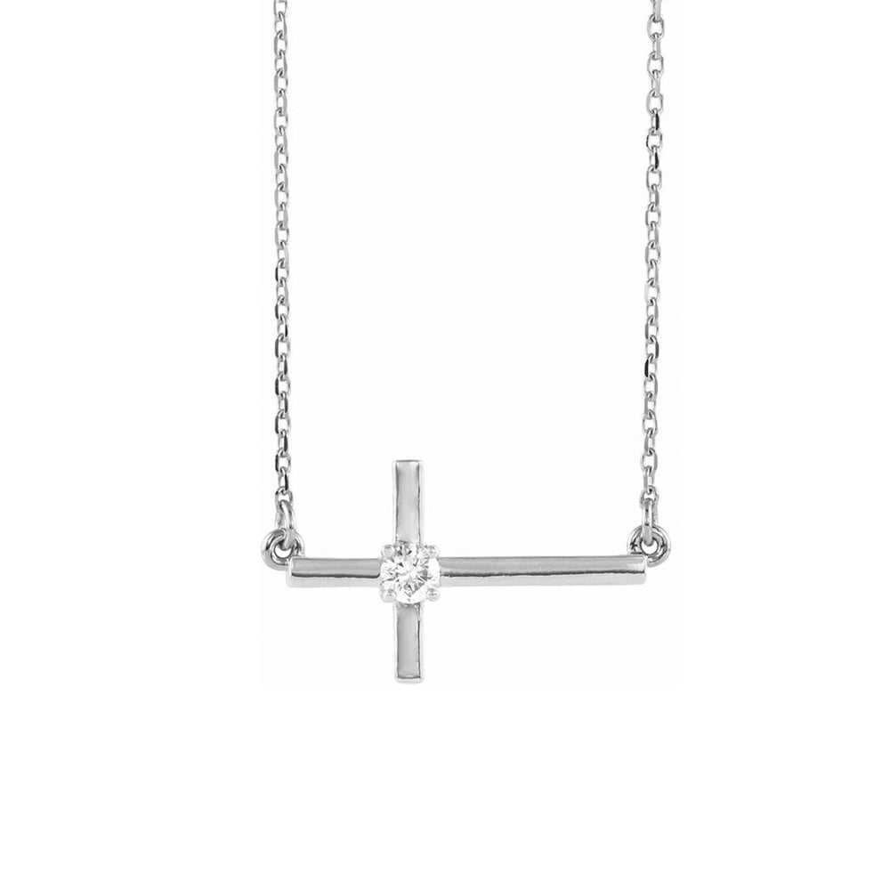 14K White Gold & .03 Ct Diamond Sideways Cross Necklace, 16-18 Inch, Item N21426-XS by The Black Bow Jewelry Co.
