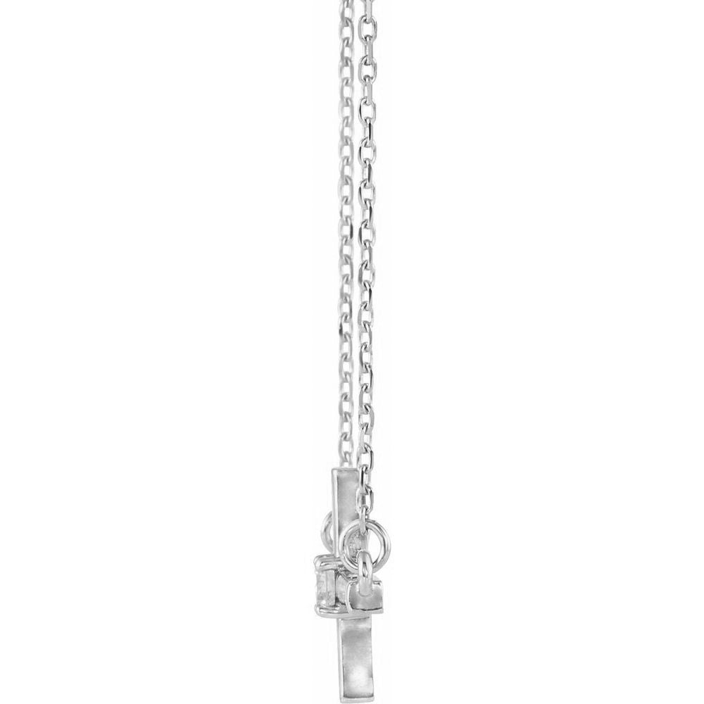Alternate view of the 14K White Gold & .03 Ct Diamond Sideways Cross Necklace, 16-18 Inch by The Black Bow Jewelry Co.