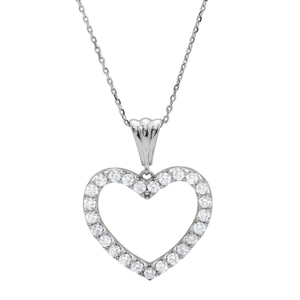 Alternate view of the 14k White Gold Diamond Heart Necklace, 18 Inch by The Black Bow Jewelry Co.