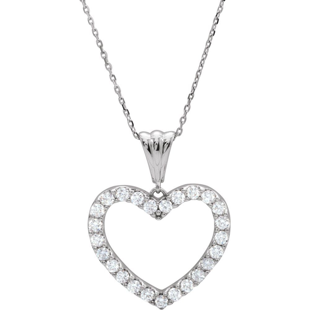 Alternate view of the 14k White Gold Diamond Heart Necklace, 18 Inch by The Black Bow Jewelry Co.