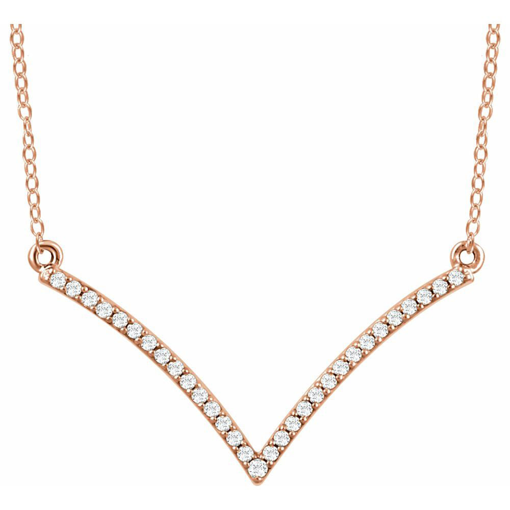 14k White, Yellow or Rose Gold &amp; Diamond V Shape Bar Necklace, 16-18in, Item N21436 by The Black Bow Jewelry Co.