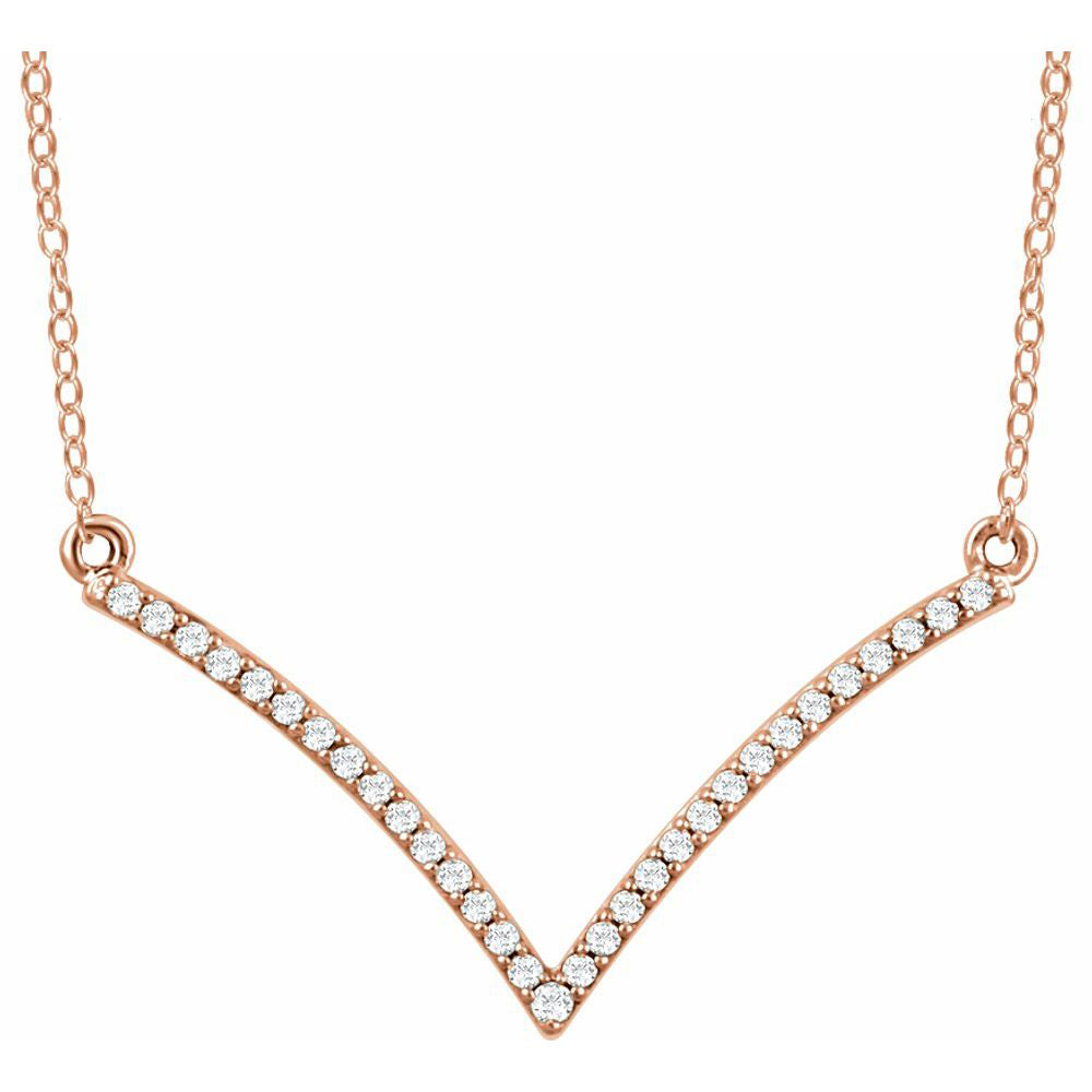 14k White, Yellow or Rose Gold & Diamond V Shape Bar Necklace, 16-18in, Item N21436 by The Black Bow Jewelry Co.