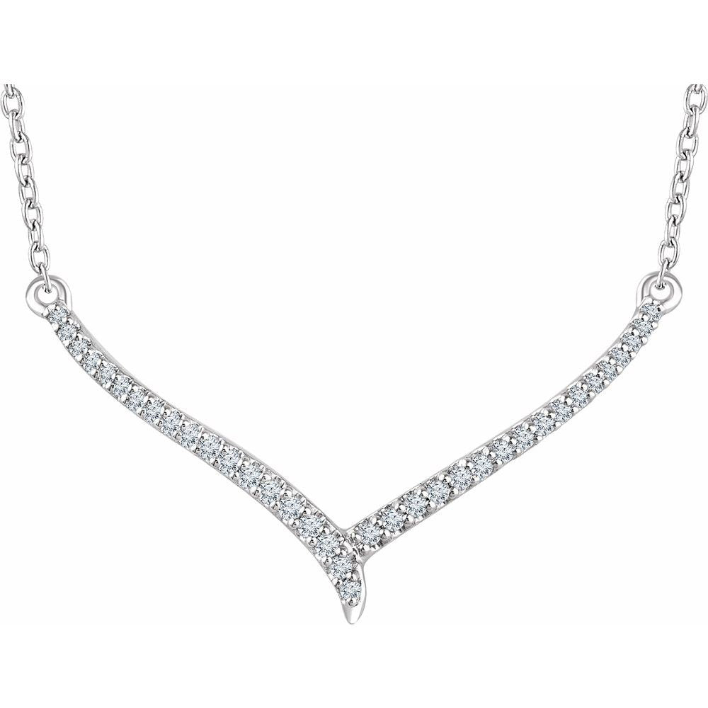Alternate view of the 14k White, Yellow or Rose Gold &amp; Diamond V Shape Bar Necklace, 16-18in by The Black Bow Jewelry Co.